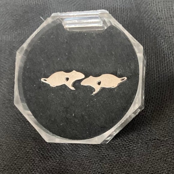 Tiny Stainless Steel Hypoallergenic Rat  Earrings with Heart cutout - Picture 1 of 1